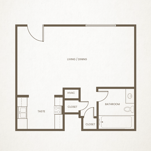 Floor plan for studio, 1 bath, 392 sqft